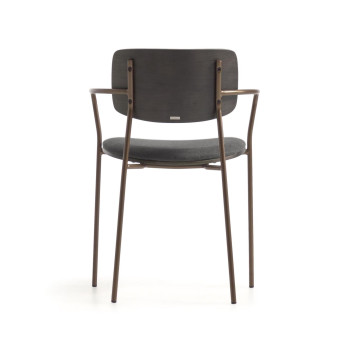 Stapelbarer Stuhl Maureen aus Pappel-Sperrholz mit dunkler Lackierung und Metallbeschlägen aus FSC 100% Messing.