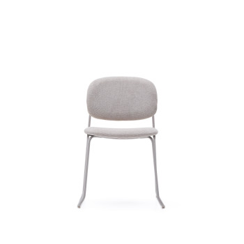 Meli stapelbarer Stuhl aus beigem Chenille und beigen Metallbeinen FSC Mix Credit