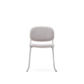 Meli stapelbarer Stuhl aus beigem Chenille und beigen Metallbeinen FSC Mix Credit