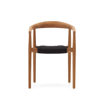 Stapelbarer Stuhl Ydalia aus massivem Teakholz mit natürlicher Oberfläche und Seil