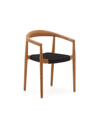 Stapelbarer Stuhl Ydalia aus massivem Teakholz mit natürlichem Finish und Seil