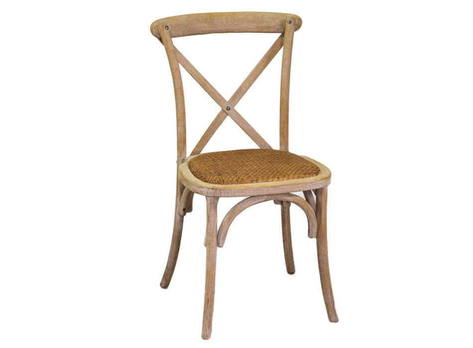 Stapelbarer Stuhl aus Naturholz mit geflochtenem Sitz, Vacchetti