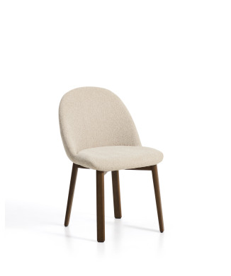 Meila-Stuhl aus beigefarbenem Chenille und Beinen aus massiver Eiche mit Walnuss-Finish