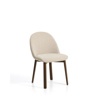 Meila-Stuhl aus beigefarbenem Chenille und Beinen aus massiver Eiche mit Walnuss-Finish