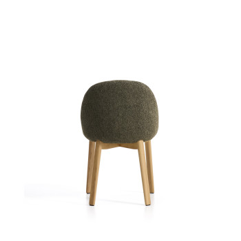 Meila-Stuhl aus grünem Chenille und Beinen aus massiver Eiche mit natürlicher Oberfläche