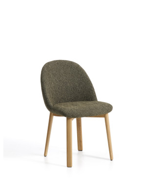 Meila-Stuhl aus grünem Chenille und Beinen aus massiver Eiche mit natürlicher Oberfläche