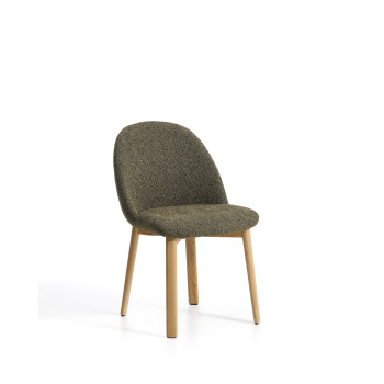 Meila-Stuhl aus grünem Chenille und Beinen aus massiver Eiche mit natürlicher Oberfläche