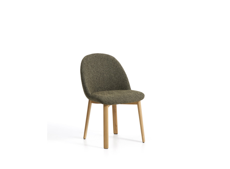 Meila-Stuhl aus grünem Chenille und Beinen aus massiver Eiche mit natürlicher Oberfläche