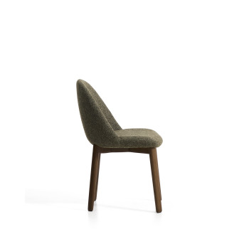 Meila-Stuhl aus grünem Chenille und Beinen aus massiver Eiche mit Walnuss-Finish