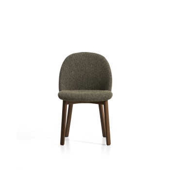 Meila-Stuhl aus grünem Chenille und Beinen aus massiver Eiche mit Walnuss-Finish