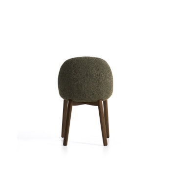 Meila-Stuhl aus grünem Chenille und Beinen aus massiver Eiche mit Walnuss-Finish