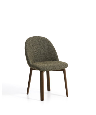 Meila-Stuhl aus grünem Chenille und Beinen aus massiver Eiche mit Walnuss-Finish