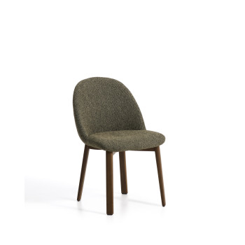 Meila-Stuhl aus grünem Chenille und Beinen aus massiver Eiche mit Walnuss-Finish
