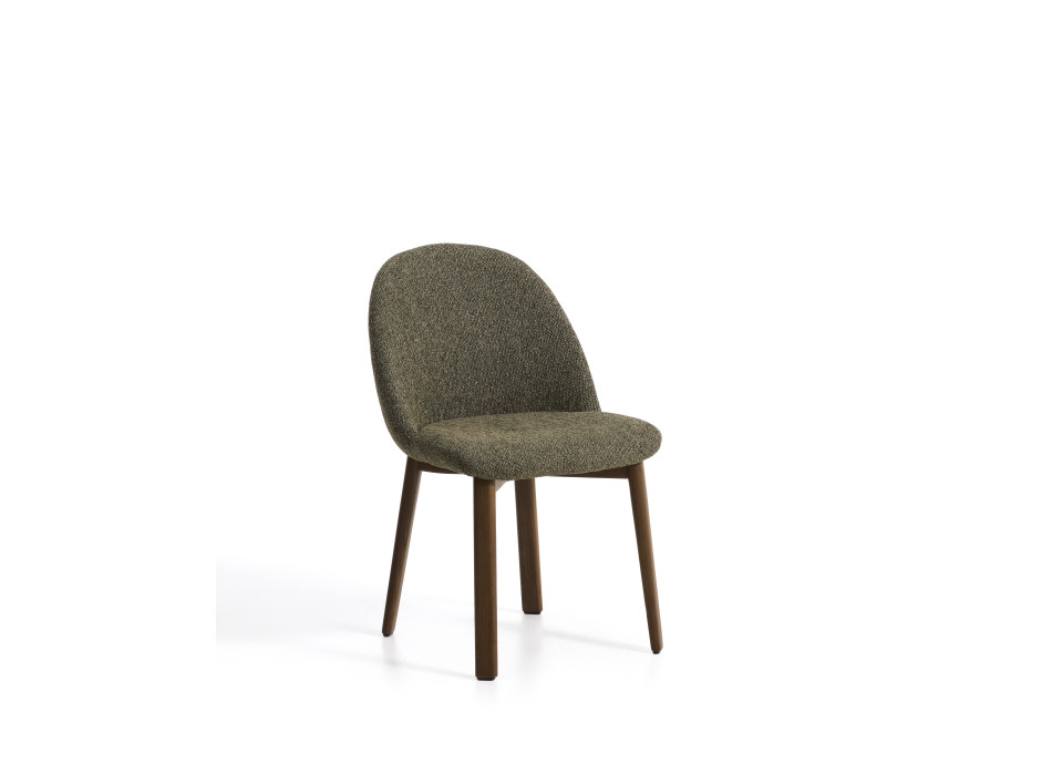 Meila-Stuhl aus grünem Chenille und Beinen aus massiver Eiche mit Walnuss-Finish