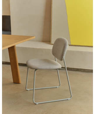 Meli Stuhl aus beigem Chenille und beigem Metallrahmen FSC Mix Credit