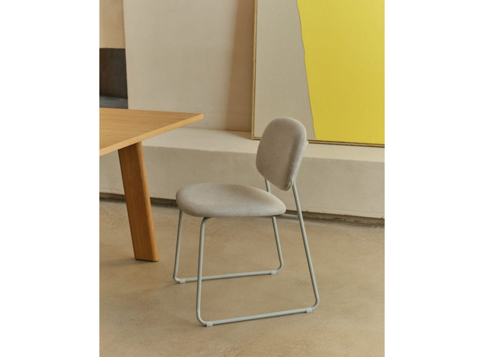 Meli Stuhl aus beigem Chenille und beigem Metallrahmen FSC Mix Credit