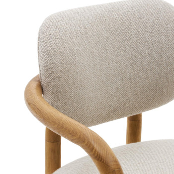 Melqui Stuhl in Beige aus massivem Eichenholz mit natürlichem Finish