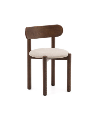 Nebai Stuhl aus braunem Chenille mit Gestell aus massiver Eiche und FSC MIX-Walnuss-Finish