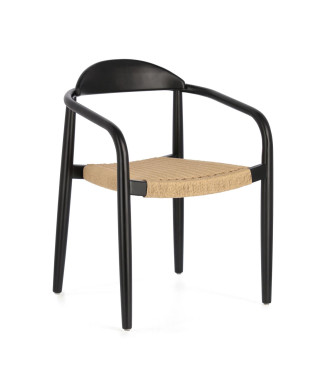 Nina Stuhl aus massivem Akazienholz mit schwarzem Finish und beiger Papierkordel FSC 100%