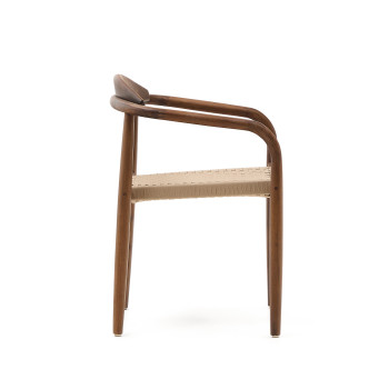 Nina Stuhl aus massivem Akazienholz mit Walnuss-Finish und beigem Seil FSC 100%