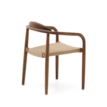 Nina Stuhl aus massivem Akazienholz mit Walnuss-Finish und beigem Seil FSC 100%