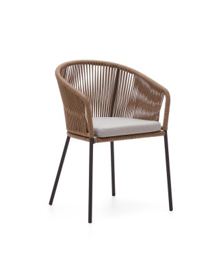 Yanet-Stuhl aus beigem Seil und verzinkten Stahlbeinen