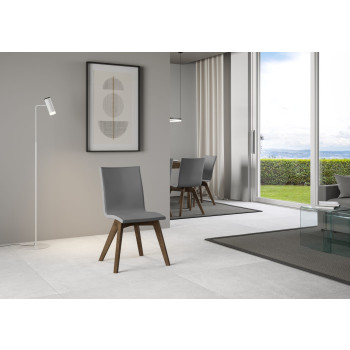 Stühle - Trudy Stuhl mit weißen Beinen und grauem Kissen 11