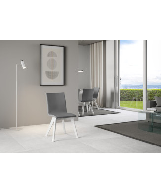 Stühle - Trudy Stuhl mit weißen Beinen und grauem Kissen 11