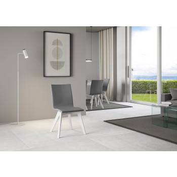 Stühle - Trudy Stuhl mit weißen Beinen und grauem Kissen 11