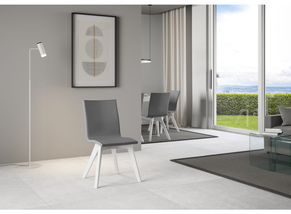 Stühle - Trudy Stuhl mit weißen Beinen und grauem Kissen 11