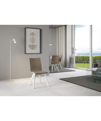 Stühle - Trudy Stuhl mit weißen Beinen und taubengrauem Kissen, 52 cm