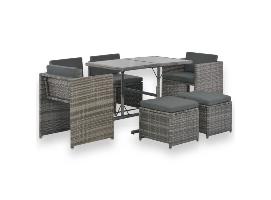 6-teiliges Gartensofa-Set mit Kissen aus Polyrattan