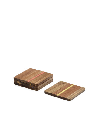 4er-Set Zairin-Untersetzer aus FSC 100 % Akazienholz und mehrfarbigem Metall