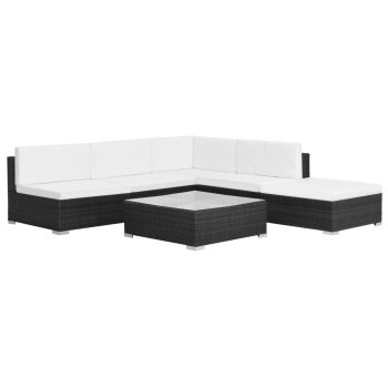 6-teiliges Gartensofa-Set mit Kissen aus Polyrattan