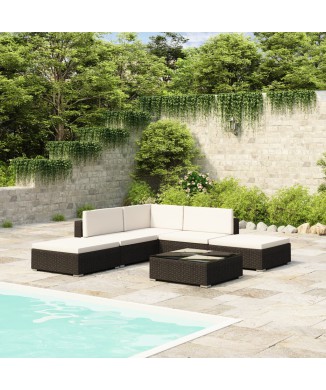 Gartensofa-Set 6-teilig mit Polyrattan-Kissen