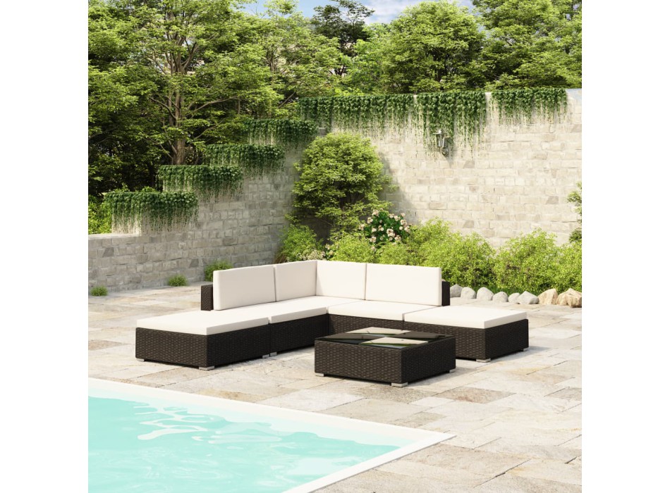 Gartensofa-Set 6-teilig mit Polyrattan-Kissen