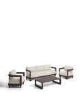 Nerano-Set mit 3-Sitzer-Sofa, 2 Sesseln und Couchtisch aus gehärtetem Glas und braunem Aluminium