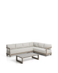 Nerano-Set mit 5-Sitzer-Ecksofa und Couchtisch aus gehärtetem Glas und taupefarbenem Aluminium