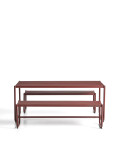 Sotil-Set, bestehend aus 2 Bänken und einem Tisch aus verzinktem Stahl mit granatroter Oberfläche, 183 x 83 cm
