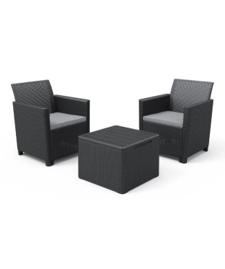 KETER CLAIRE BALKON-SET Garten-Couchtisch und 2 Sessel