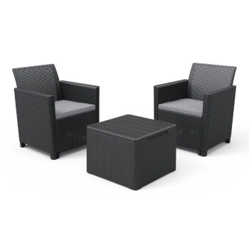 KETER CLAIRE BALKON-SET Garten-Couchtisch und 2 Sessel