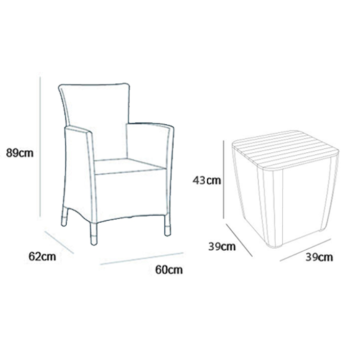 KETER IOWA BALKON-SET Garten-Couchtisch und 2 Sessel