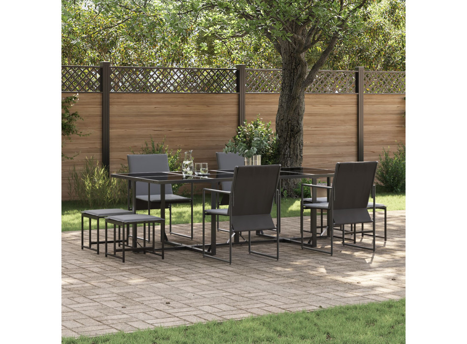 Gartenhocker 9er Set Schwarz und Dunkelgrau Textilene