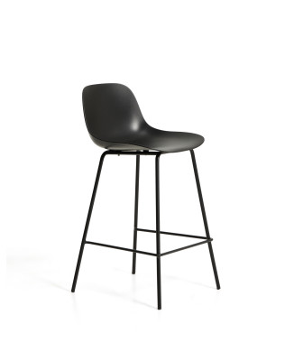 Altea Hocker in Schwarz mit schwarzen Stahlbeinen und schwarzer Lackierung, 65 cm