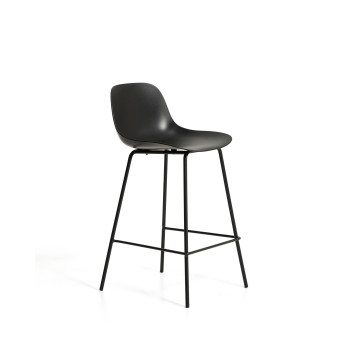 Altea Hocker in Schwarz mit schwarzen Stahlbeinen und schwarzer Lackierung, 65 cm