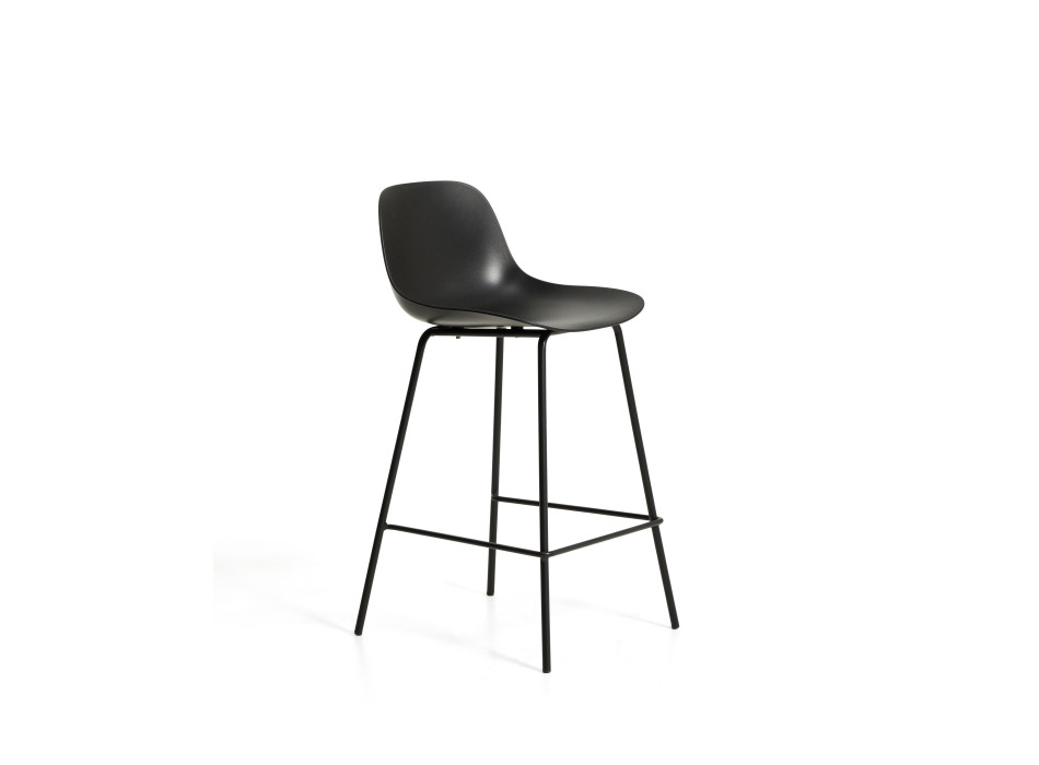 Altea Hocker in Schwarz mit schwarzen Stahlbeinen und schwarzer Lackierung, 65 cm