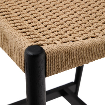 Analy Hocker mit Rückenlehne aus massiver Eiche mit schwarzem Finish und 7 cm Seilsitz