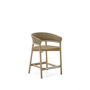 Arinella Hocker aus massivem Akazienholz mit natürlichem Finish und beigem Seil 65 cm FSC 100%