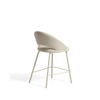 Bonali Hocker aus beigefarbenem Chenille mit beigefarbenen Metallbeinen, FSC Mix-zertifiziert, 65 cm