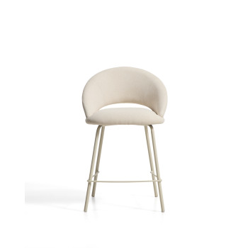 Bonali Hocker aus beigefarbenem Chenille mit beigefarbenen Metallbeinen, FSC Mix-zertifiziert, 65 cm
